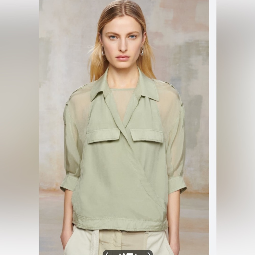 Zara SRPLS limited edition Light Sage Green Wrap Blouse